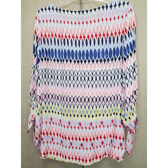 Talbots Rayon Multicolor Geo Print Tie-Sleeve Keyhole Neck Tunic Size Medium - Picture 5 of 6